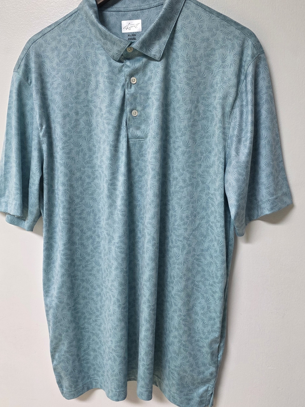 Greg Norman Collection Light Teal Palm-Print Polo